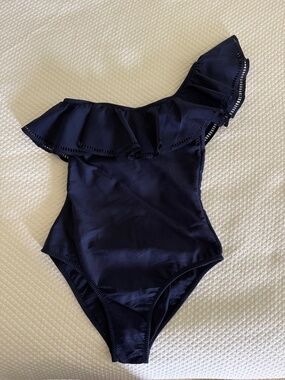 MOUILLE NAVY ONE SHOULDER RUFFLE BATHING SUIT SAKS FIFTH AVENUE SIZE SMALL